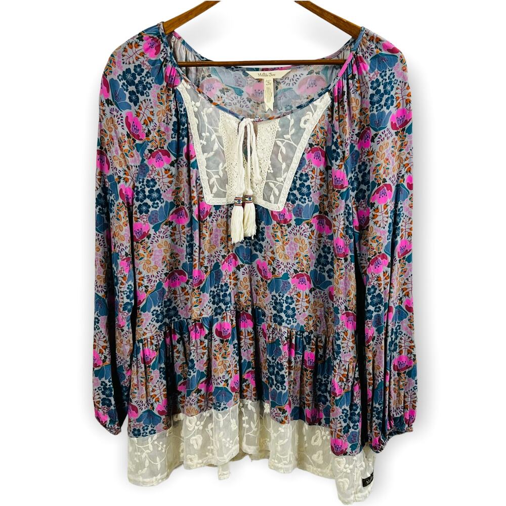 Matilda Jane Floral Peasant Tunic Lace Tassel Boho Prairie Blouse - Picture 2 of 10
